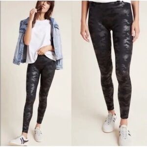 New! Spanx Vegan Leather Camo Black Leggings 7/8